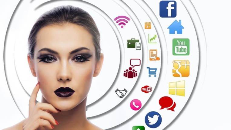 womens face with social media icons in the background